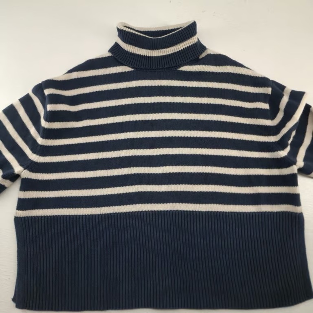 Striped Navy and White Turtleneck Sweater - Women